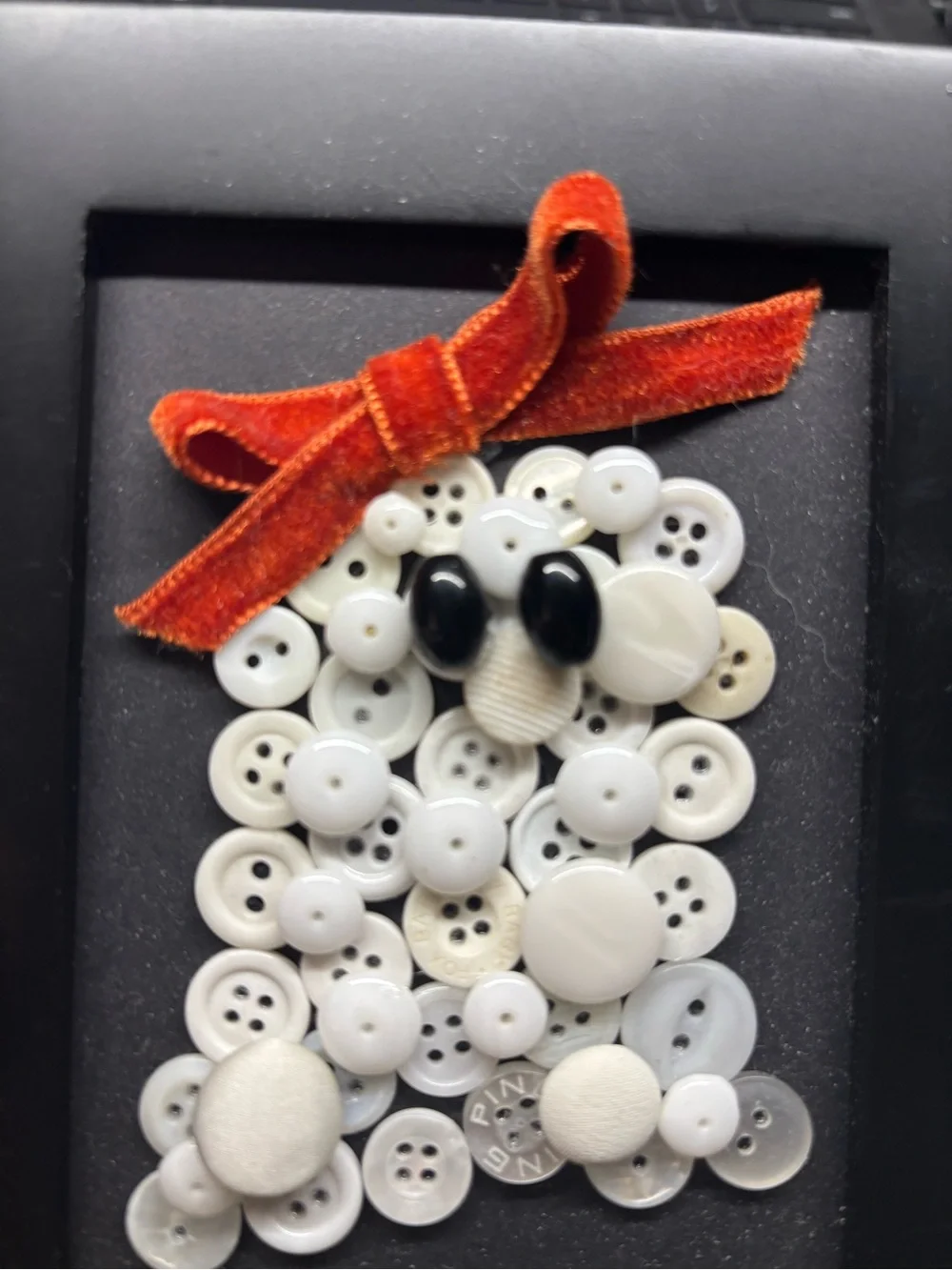 Handmade White Button Halloween Ghost Wall Art with Orange Velvet Bow